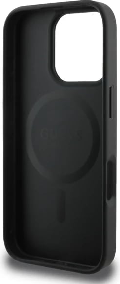Mbështjellës Guess Saffiano Peony Classic Logo MagSafe për iPhone 16 Pro, e zezë