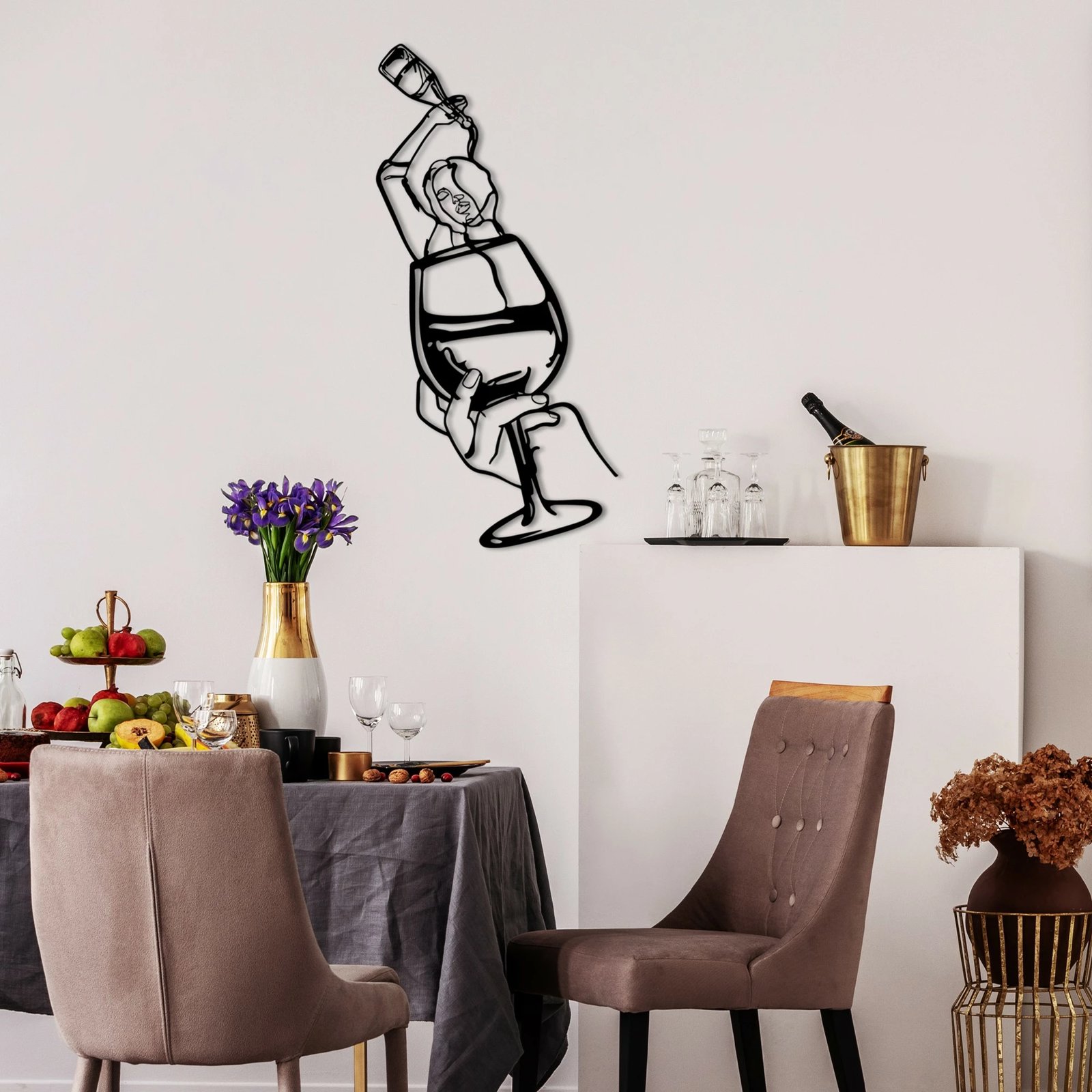 Aksesor dekorativ metalik për mur, Wallity, Bicchiere, ngjyrë e zezë