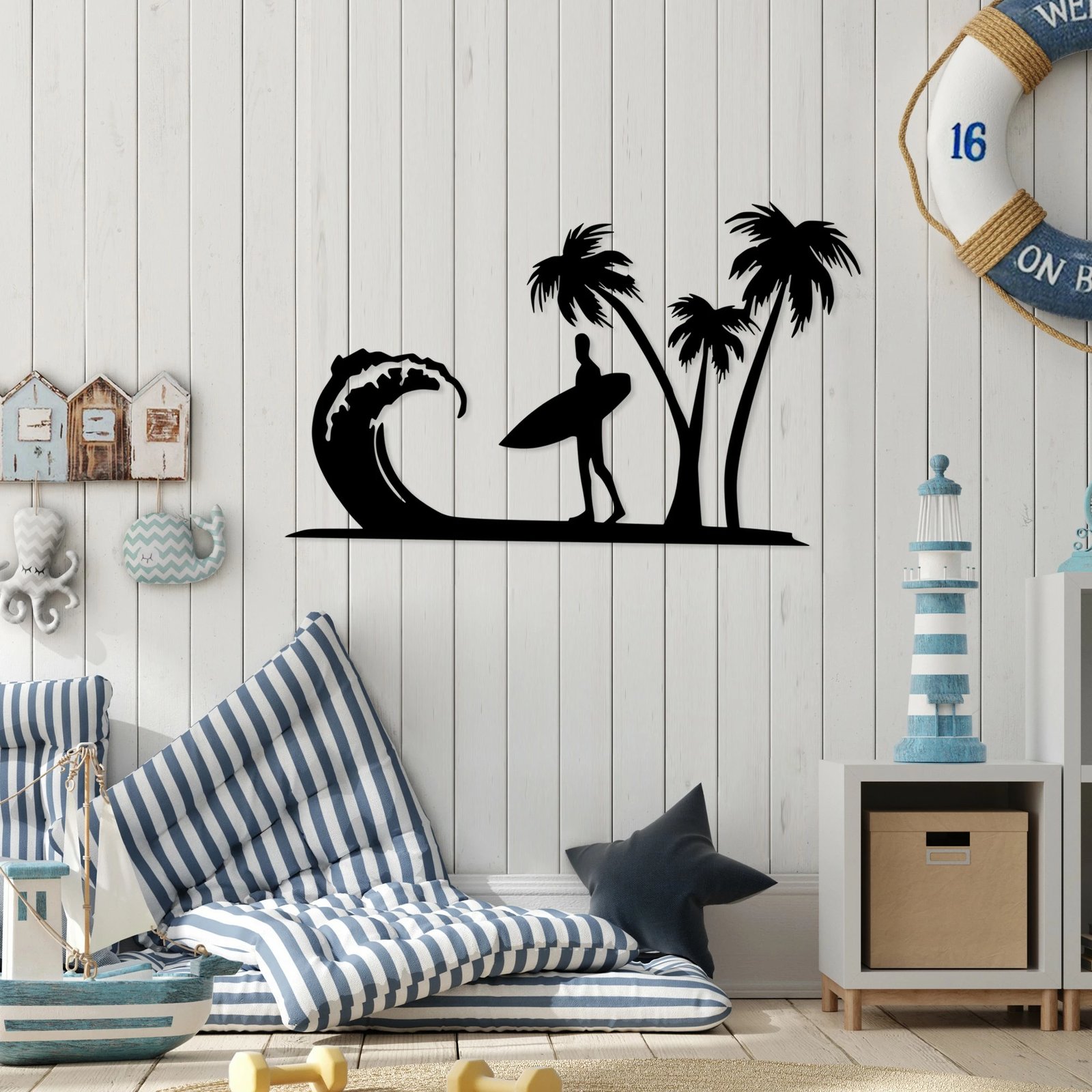 Aksesor dekorativ metalik për mur, Surfer, ngjyrë e zezë, 41x70cm