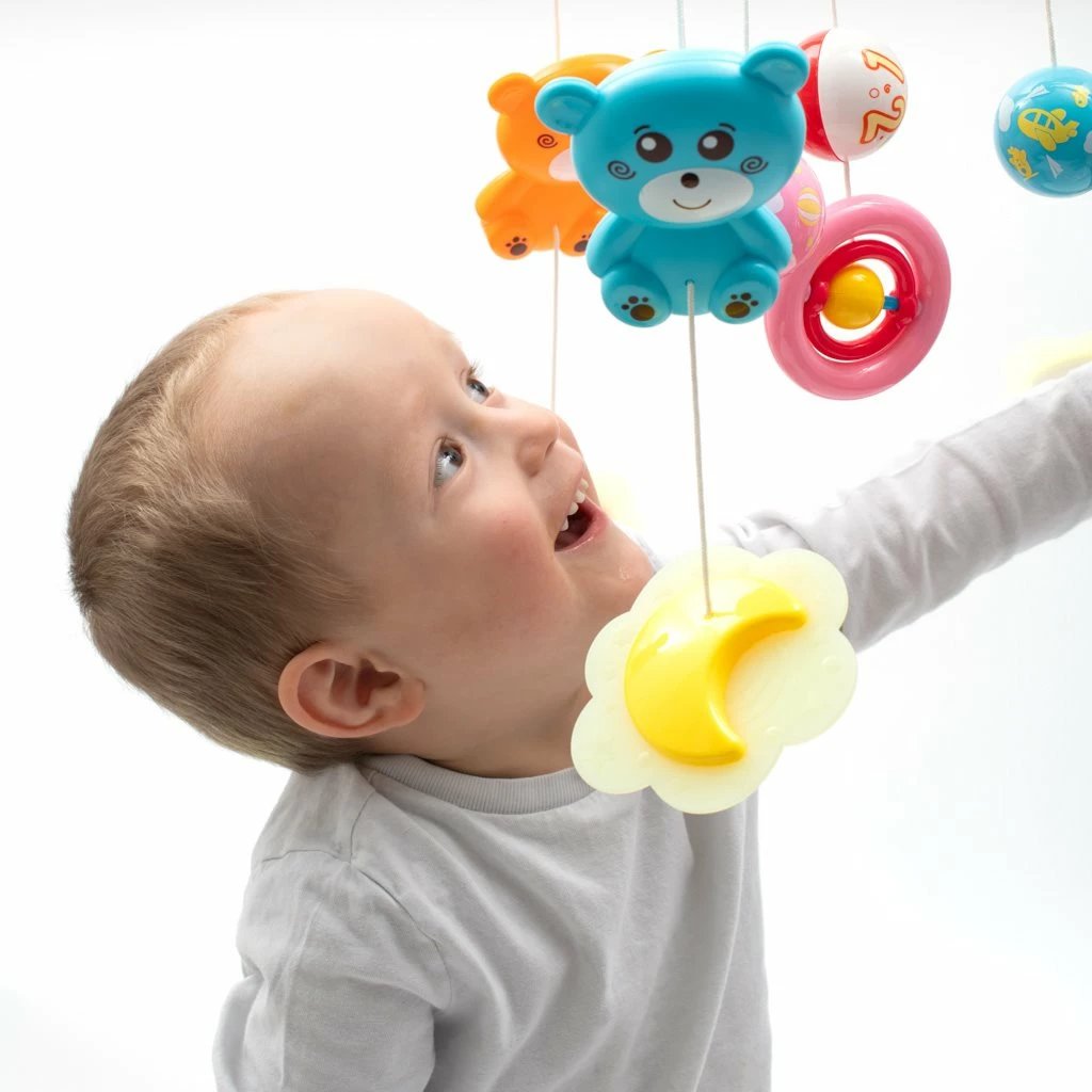 Karusel për krevat, Baby Mix, me projektor drite, 3 melodi dhe tinguj natyre, volum i rregullueshëm, kuqe