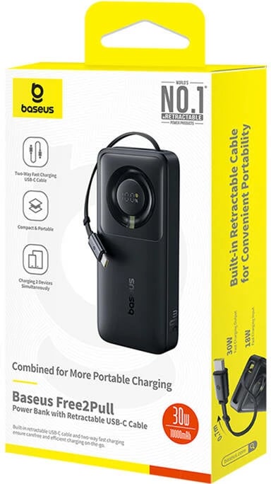 Powerbank Baseus OS Free2Pull 10000mAh 30W me kabllo, e zezë