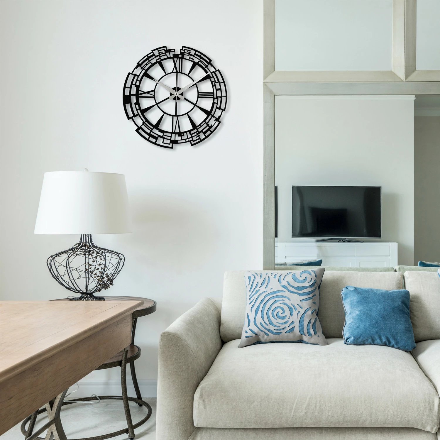 Orë muri dekorative prej metali, Wallity, Enzoclock - S016, e zezë, 48x48cm