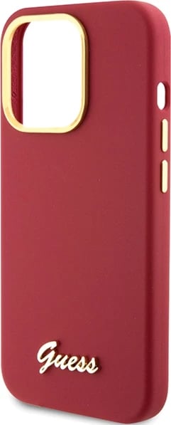 Mbështjellës Guess për iPhone 15 Pro, Silicone Script Metal Logo & Frame, Kuq
