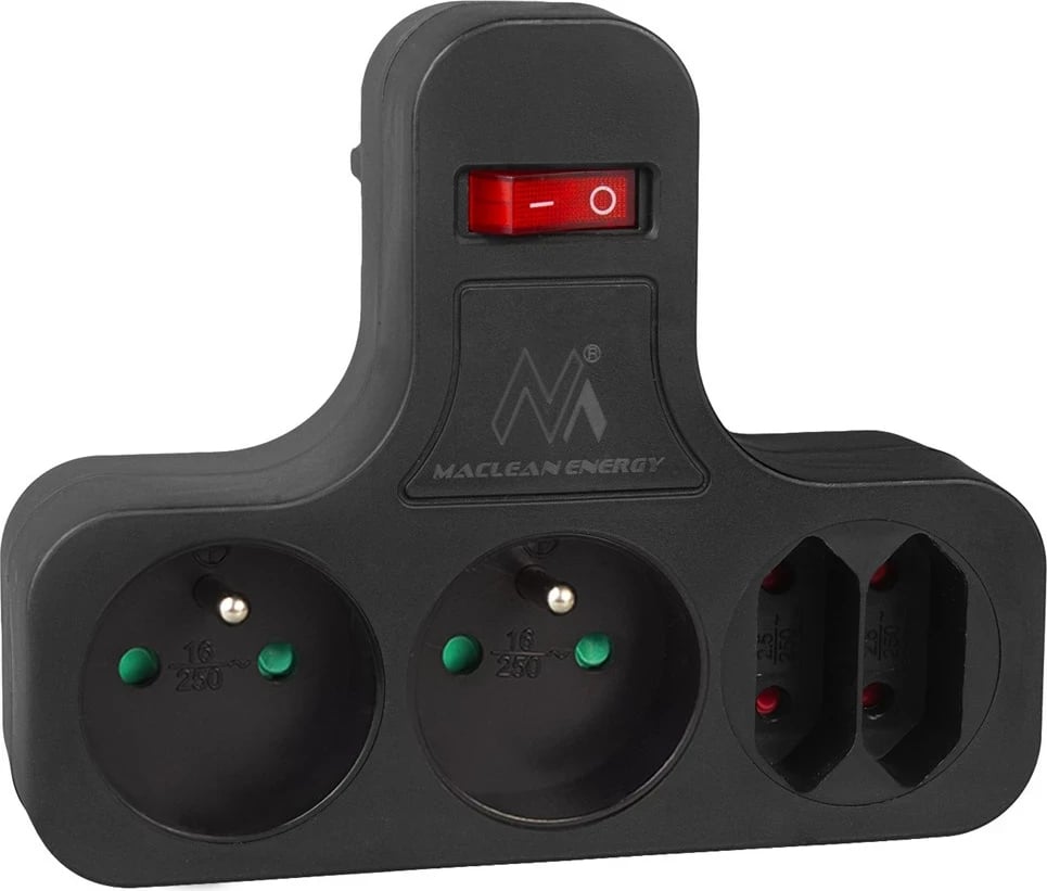 Prizë katërfishe Maclean MCE224 E/B me ndërprerës, e zezë