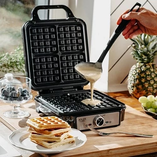 Hekur për waffle Adler AD 3083, 1800 W, Katër waffle, Argjendtë