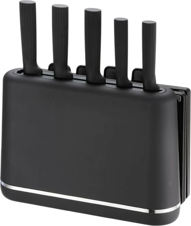 Set thikash dhe dërrasa prerëse me mbajtëse magnetike, Feel-Maestro MR-1412-BLACK, 10 copë, bllok magnetik + bazë për dërrasa, i larë në enëlarëse, e zezë