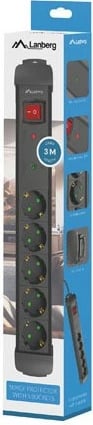 Prizë me mbrojtje Lanberg SP1-05F-0300-BK, 5 dalje, 3m, e zezë