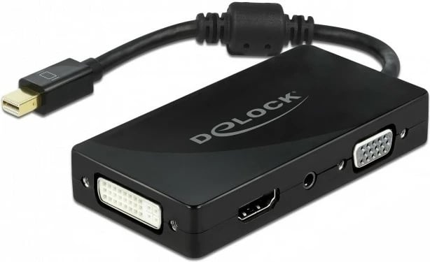 Adapter DeLOCK Mini DisplayPort në VGA/HDMI/DVI/Audio, 4K, i zi