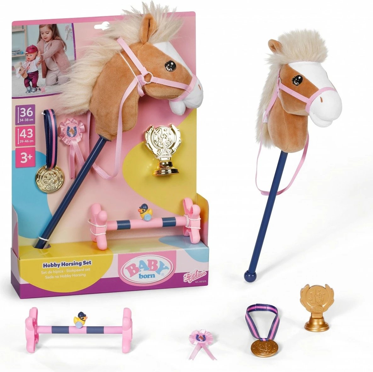 Set hobby horsing me kalë në shkop, Zapf Baby Born, 837375-116725, për kukulla 36 cm dhe 43 cm, shumëngjyrësh