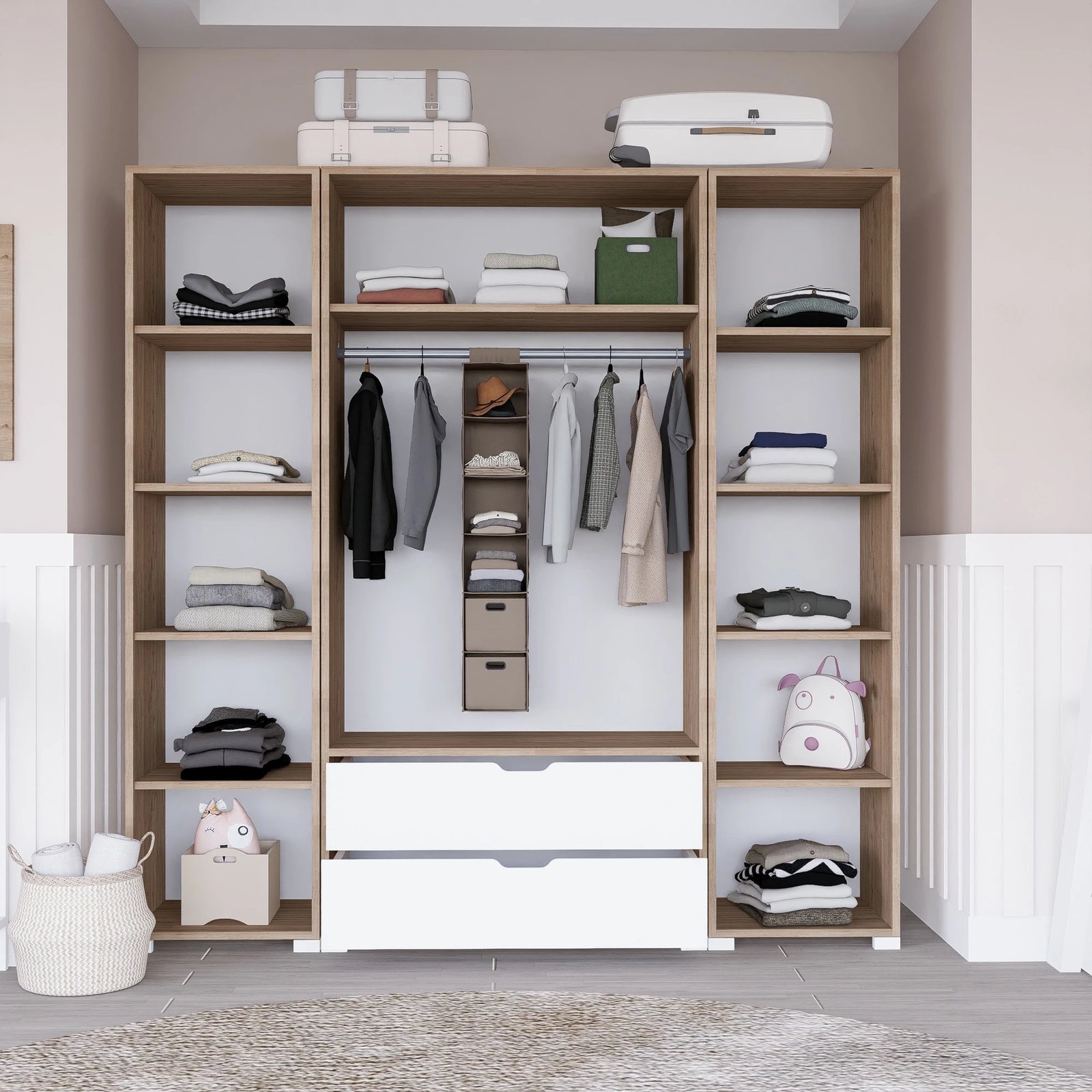 Dollap Hanah Home, Nisan 1600-024, ngjyrë arrë e çelët dhe e bardhë