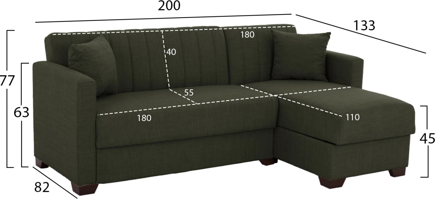 Divan këndor me shtrat, ngjyrë ulliri e errët, FH3244.05, 200x133x77 cm