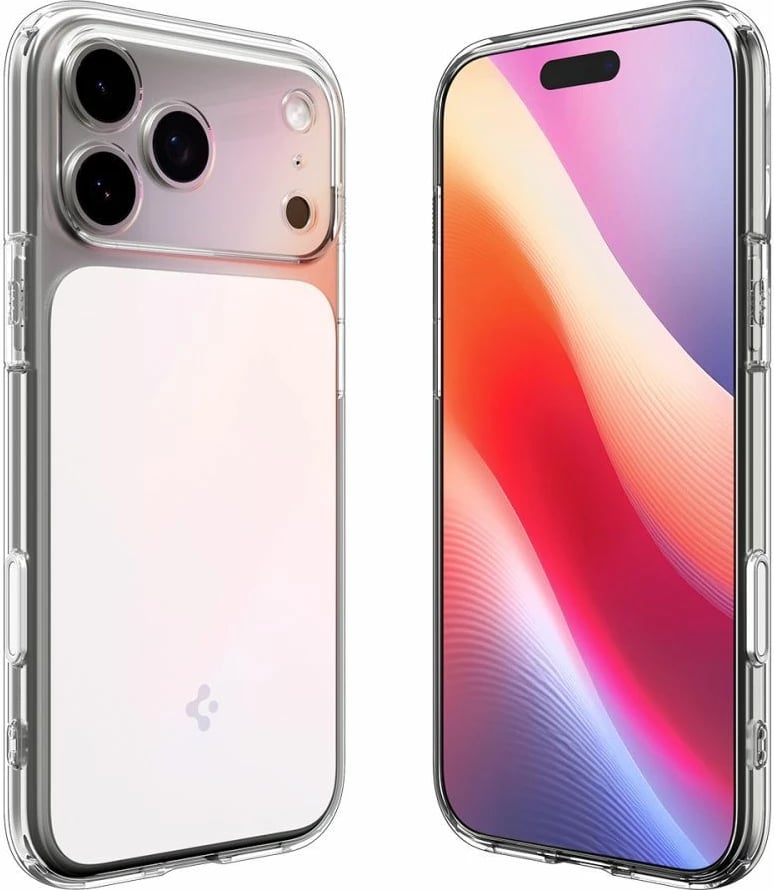 Mbështjellës Spigen Ultra Hybrid "T" MagSafe për iPhone 17 Pro/17 Pro Max, TPU+PC, skaje të ngritura, Air Cushion, me unazë magnetike MagSafe, Transparent/Bardhë