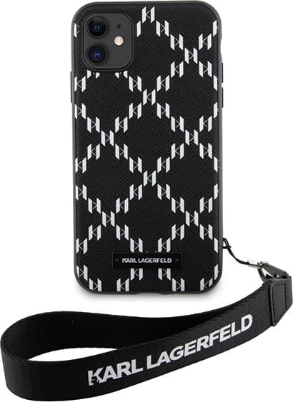Mbështjellës Karl Lagerfeld Monogram Losange Saffiano për iPhone 11/XR 6.1", i zi, me rrip