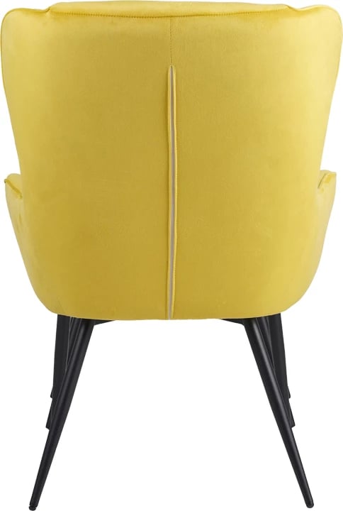 Karrige me mbështetëse për këmbë Rueda kadife ngjyrë e verdhë me këmbë metali të zezë 71.5x66.5x99cm