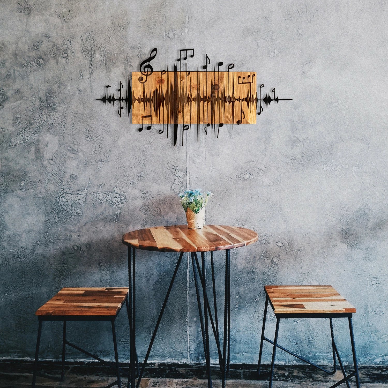 Aksesor dekorativ për mur, dru dhe metal, Wallity Efsa, ngjyrë e zezë dhe arre, 90x47cm