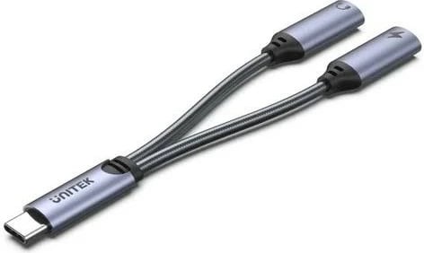 Adapter Unitek USB-C në 2 x port USB-C audio dhe 18W, ngjyrë gri Adapter Unitek USB-C në 2 x port USB-C audio dhe 18W, ngjyrë gri