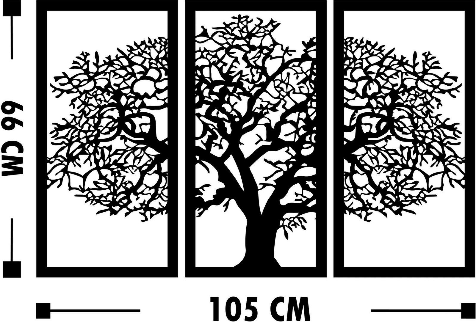 Aksesor dekorativ muri prej druri, Wallity, Ağaç 5, ngjyrë e zezë, 66x105cm