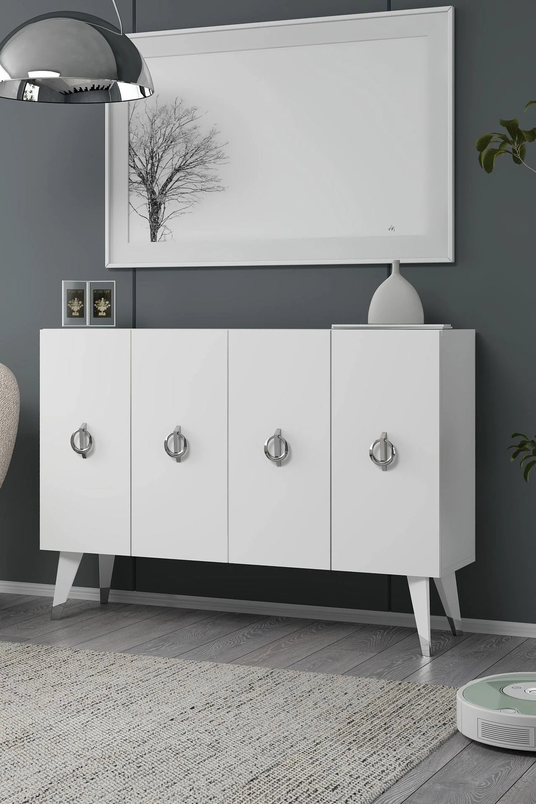 Konsolë Skye Decor, 8185KM-32, e bardhë, argjend