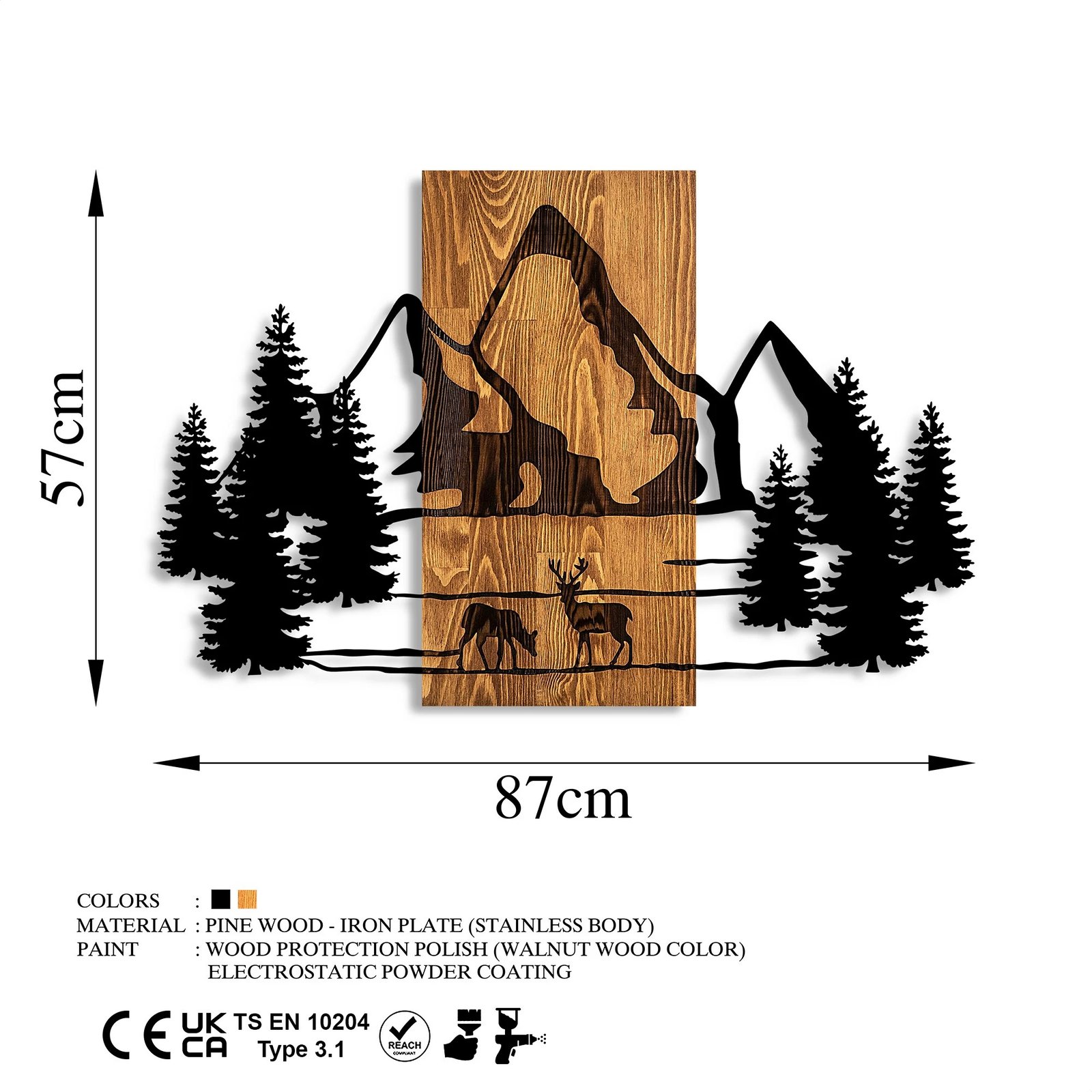 Aksesor dekorativ muri prej druri, Wallity, Habitat natyral, ngjyrë arre dhe e zezë, 57x88cm