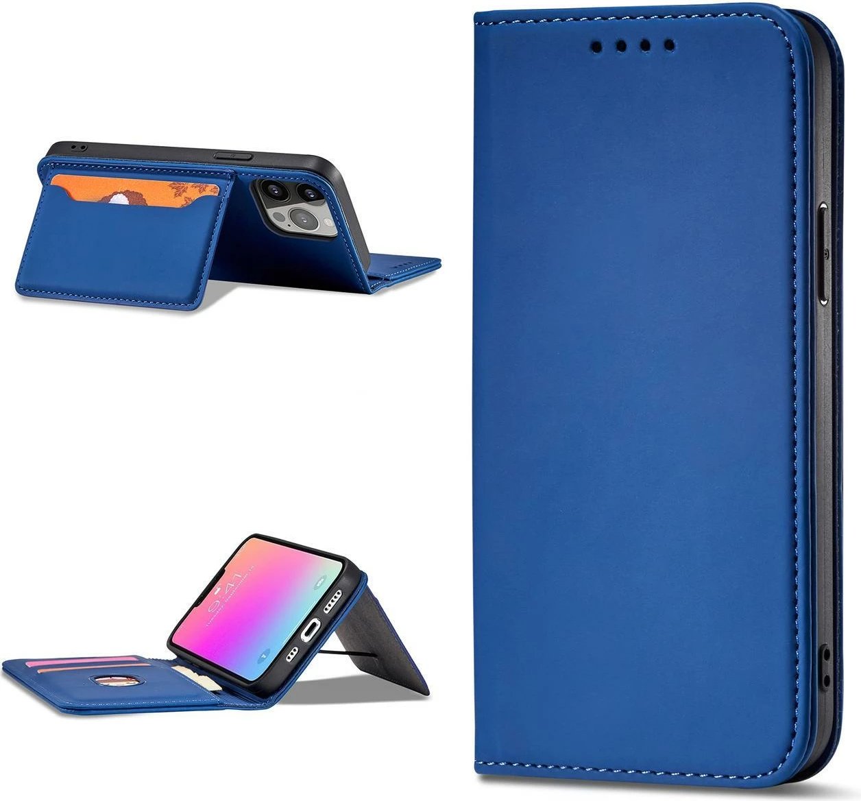 Mbështjellës magnetik për celular Hurtel Magnet Card Case për iPhone 13 Pro, me portofol dhe qëndrim, kaltër