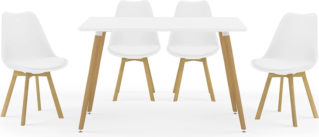 Tavolinë me karrige Natali-Gaston set 5 copë, ngjyrë bardhë-natyrale, 120x80x73cm