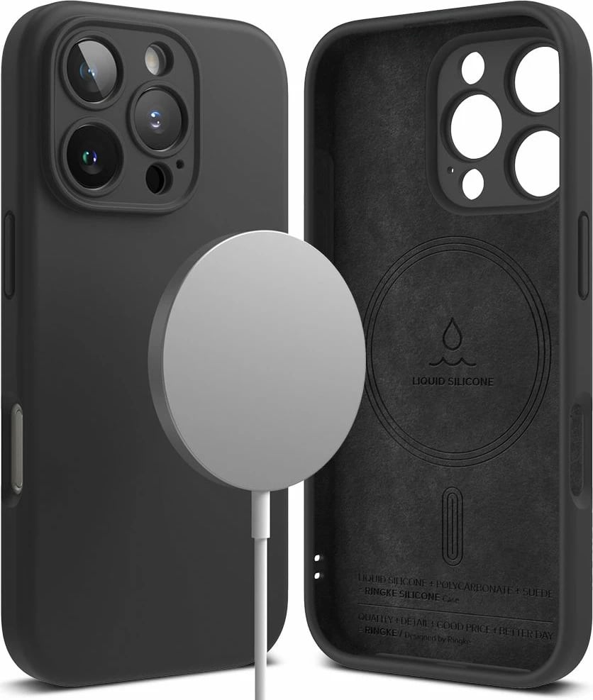 Mbështjellës Ringke Silicone MagSafe për iPhone 16 Pro, i zi