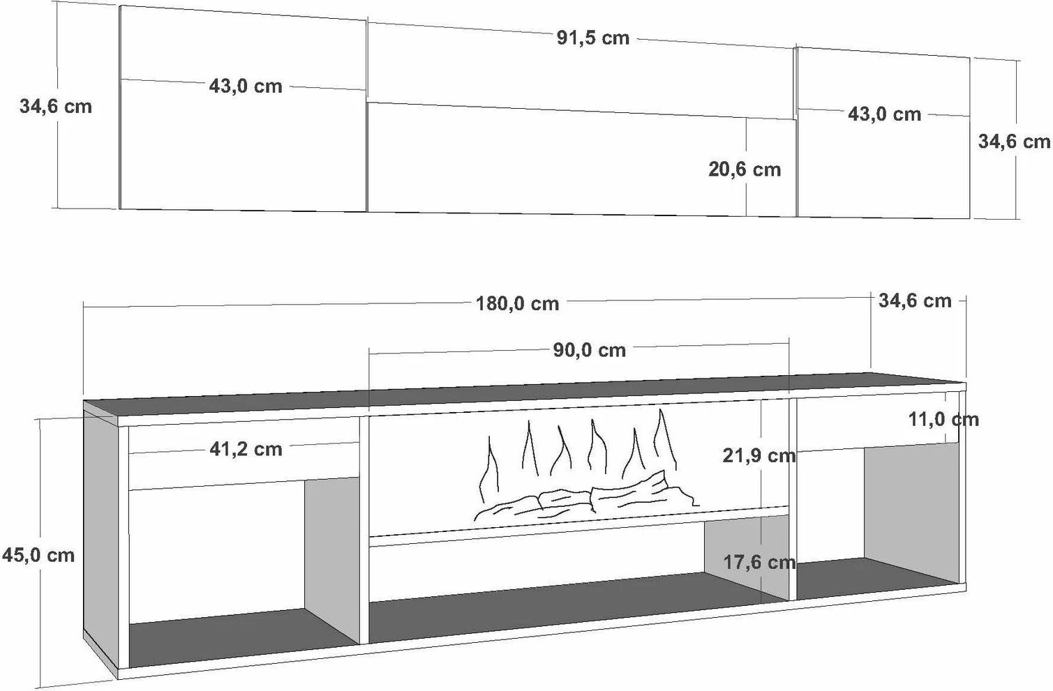 Komodë TV me oxhak dekorativ Elodi, ngjyrë lisi Sapphire Oak