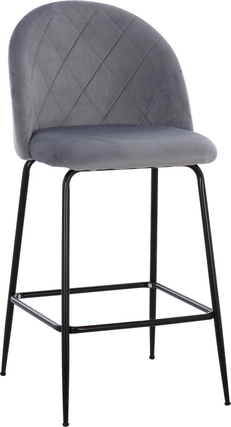 Karrige për bar, lartësi mesatare, FH8732.11, këmbë metalike, kadife gri, 50x56x98 cm., set prej 2 copë