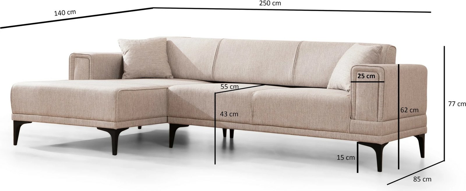 Kënd-sofë shtrat Atelier del Sofa, Horizon majtas, ngjyrë kafe e çelët