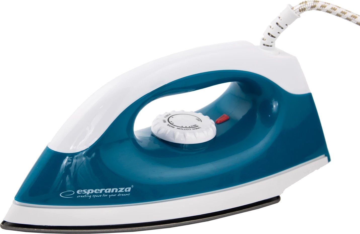 Hekur udhëtimi Esperanza SMOOTHER EHI001 1200W, pllakë jo-ngjitëse, rregullim temperature, blu e bardhë