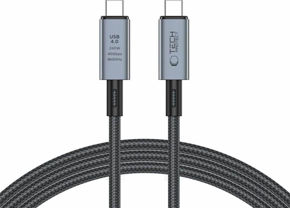 Kabllo USB-C 4.0 Tech-Protect UltraBoost Max, 2m, 240W, 40Gbps, Gri Kabllo USB-C 4.0 Tech-Protect UltraBoost Max, 2m, 240W, 40Gbps, Gri