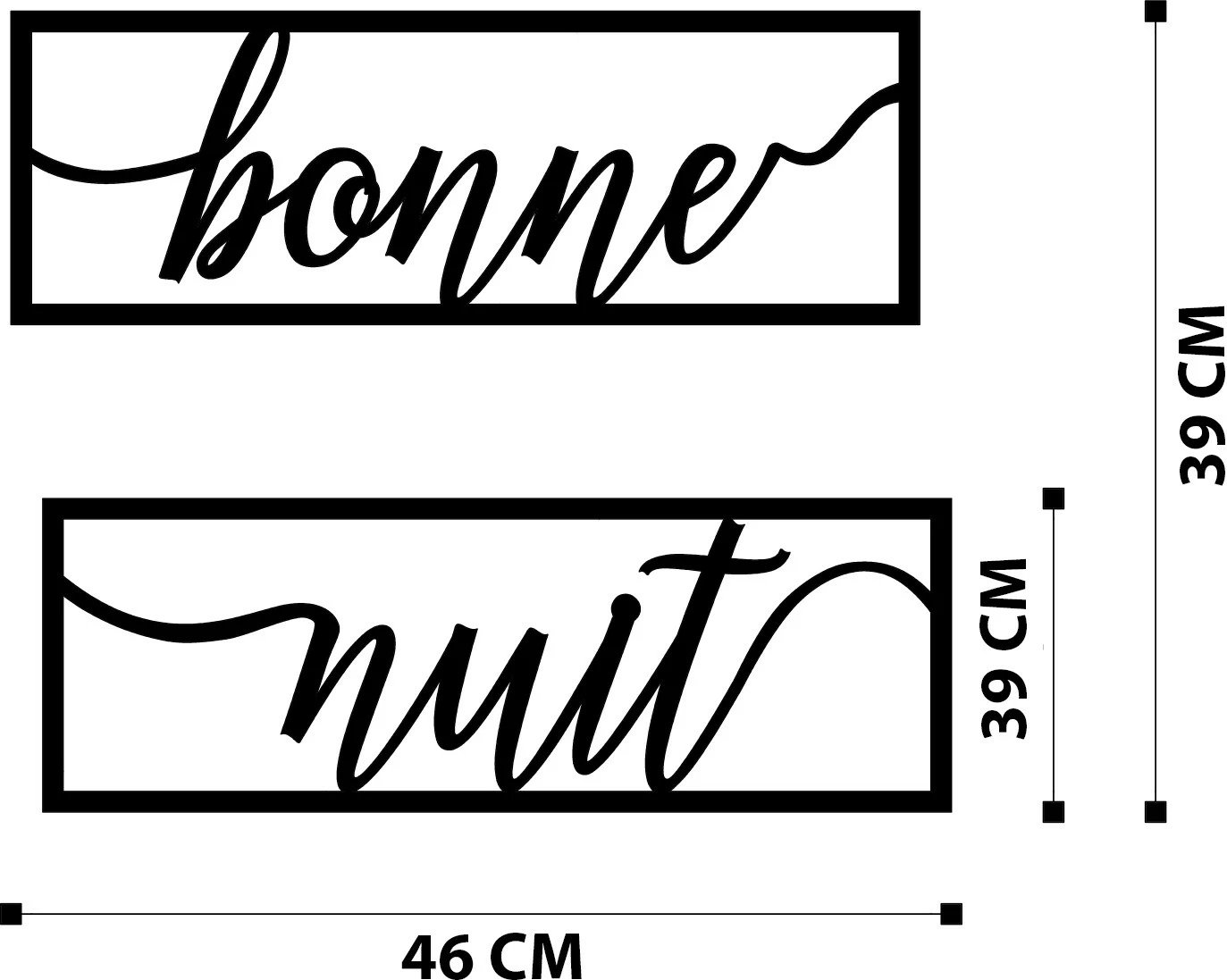 Aksesor dekorativ metalik për mur, Wallity, Bonne Nuit 1, ngjyrë e zezë, 90x15cm