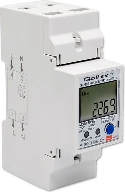 Matës energjie njëfazësh Qoltec 50882, LCD, Wi-Fi, i bardhë