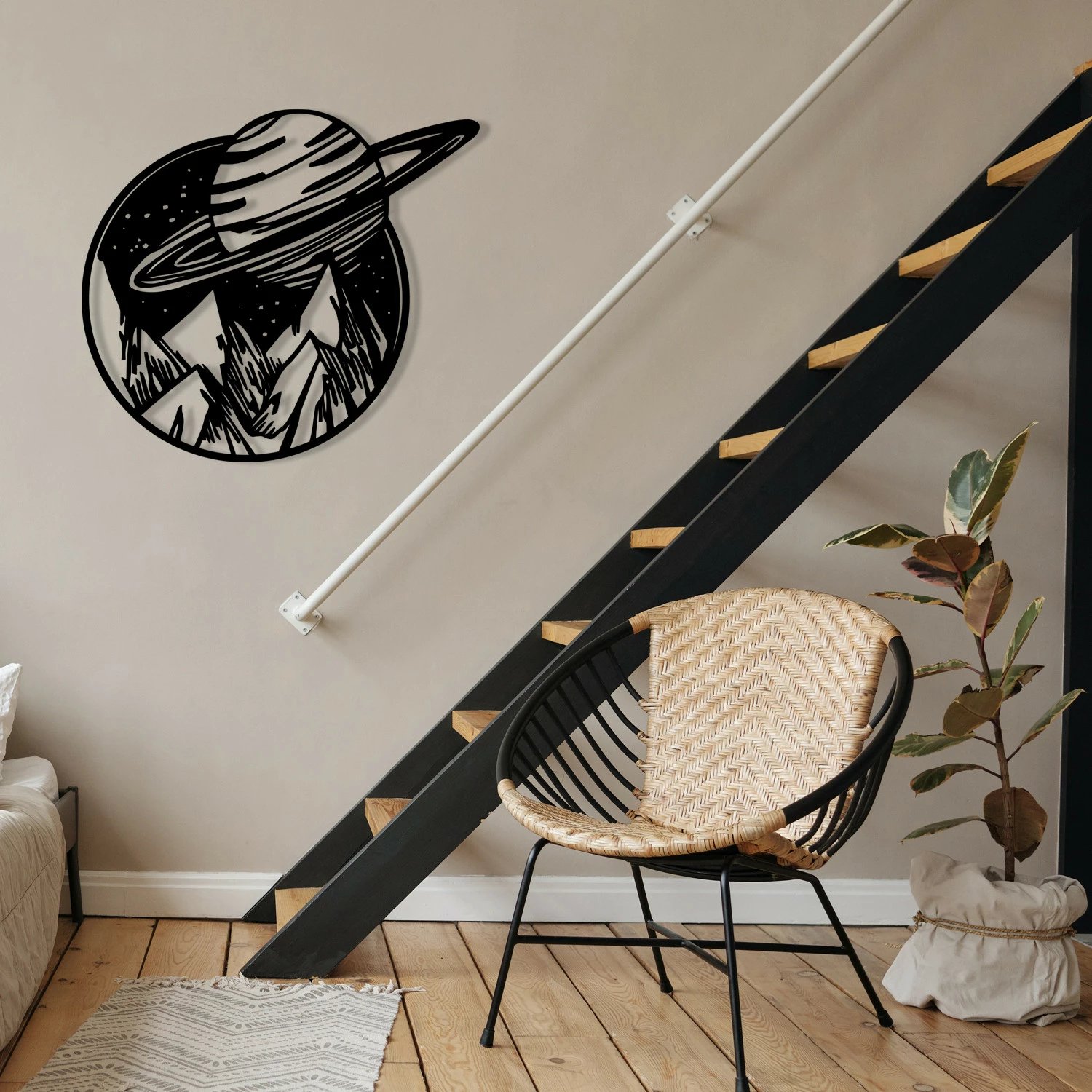 Aksesor dekorativ metalik për mur, Wallity Venus, ngjyrë e zezë, 56x50cm