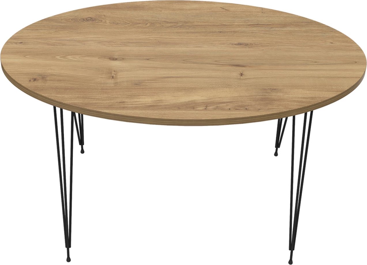 Tavolinë kafeje ovale, ngjyrë druri natyral, këmbë metali të zeza, GRANIT FH18177.04, 90x50x42 cm