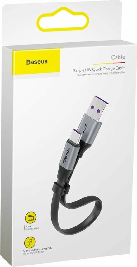 Kabllo USB-C Baseus Simple CATMBJ-BG1, 23cm, 40W, e zezë/argjendtë Kabllo USB-C Baseus Simple CATMBJ-BG1, 23cm, 40W, e zezë/argjendtë