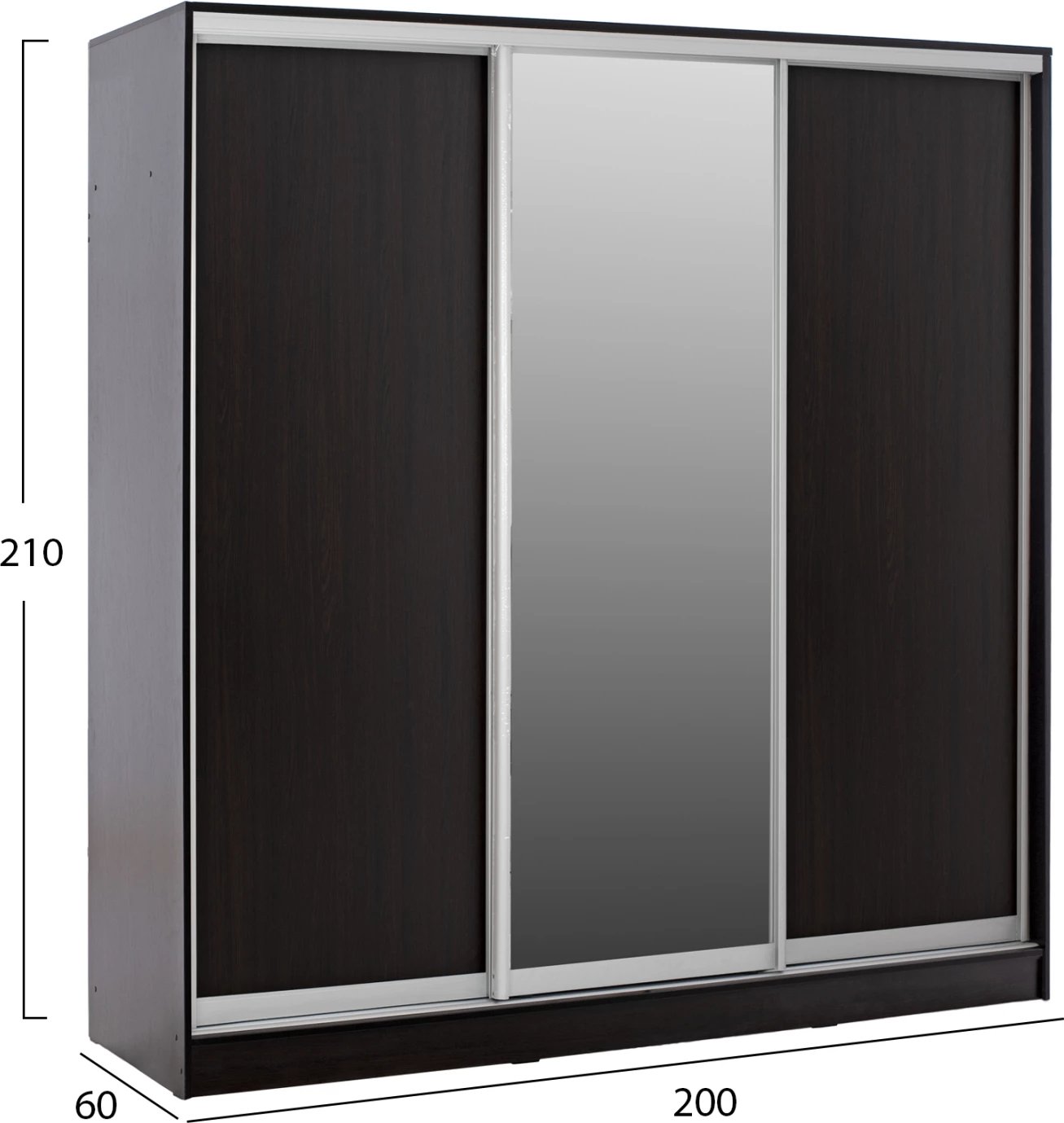 Dollap me dyer rrëshqitëse me pasqyrë, wenge, FH2435.02, 200x60x210 cm