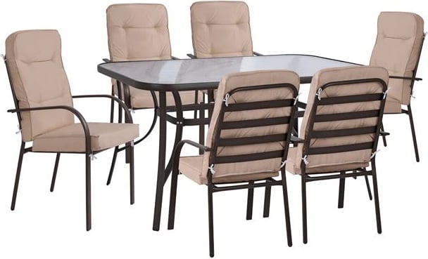 Set tavoline ngrënieje 7 pjesë FH10561.01 me tavolinë 150x90x72cm nga metali kafe