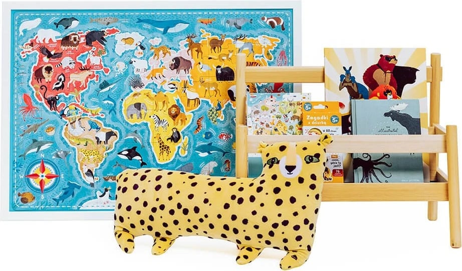 Puzzle edukativ CzuCzu Puzzlove, 60 pjesë, Harta e Botës me Kafshë, për fëmijë