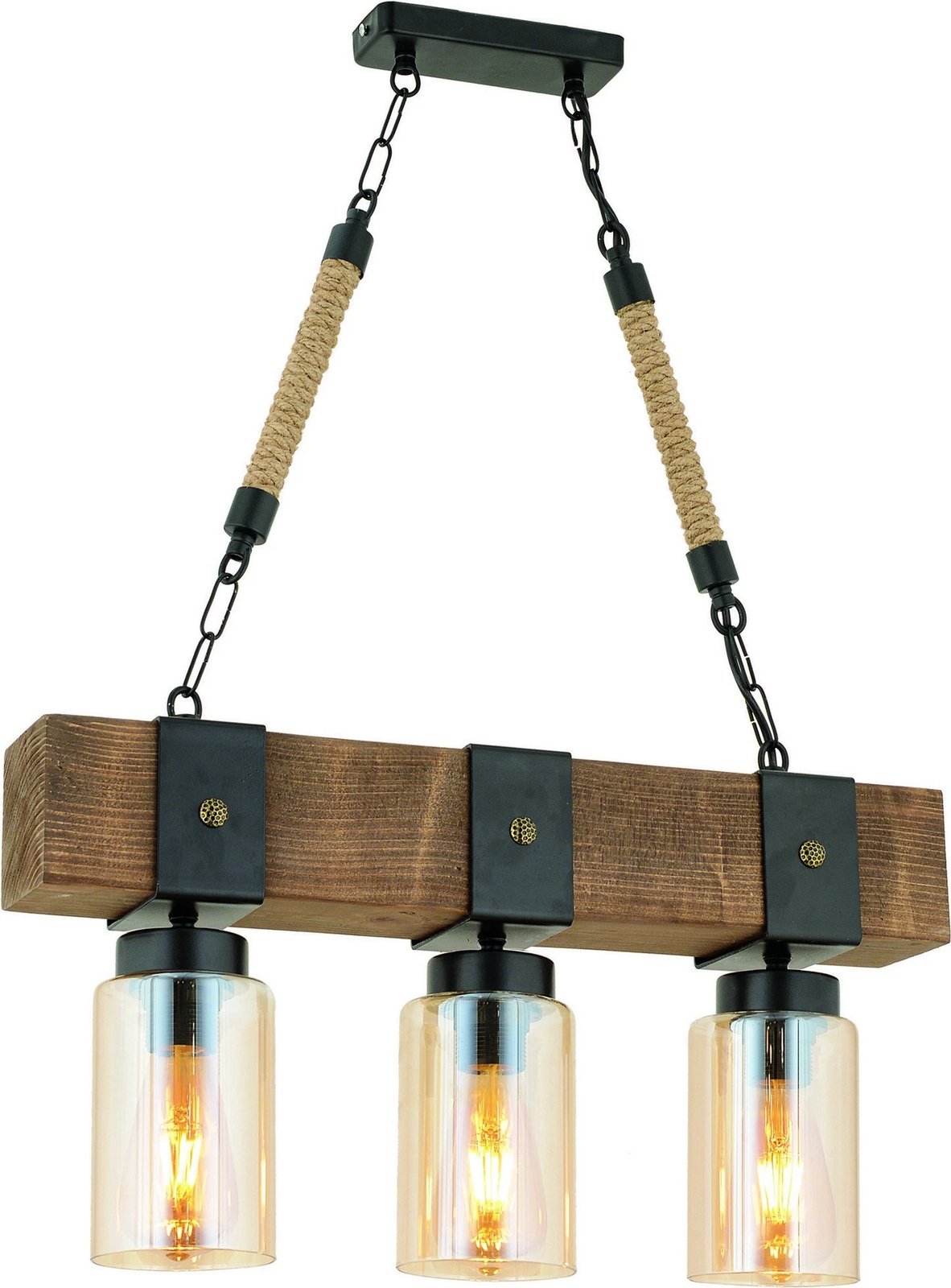 Llambë tavani Opviq Simona, 3 drita, dru bredhi, ngjyrë arre dhe e zezë