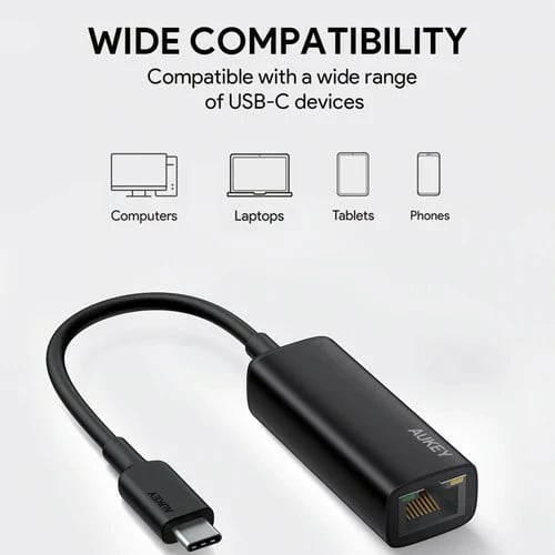 adapter rrjeti AUKEY CB-A30 USB-C në Gigabit Ethernet 1 Gb/s, USB 3.0 Type-C, LED tregues, kasë alumini