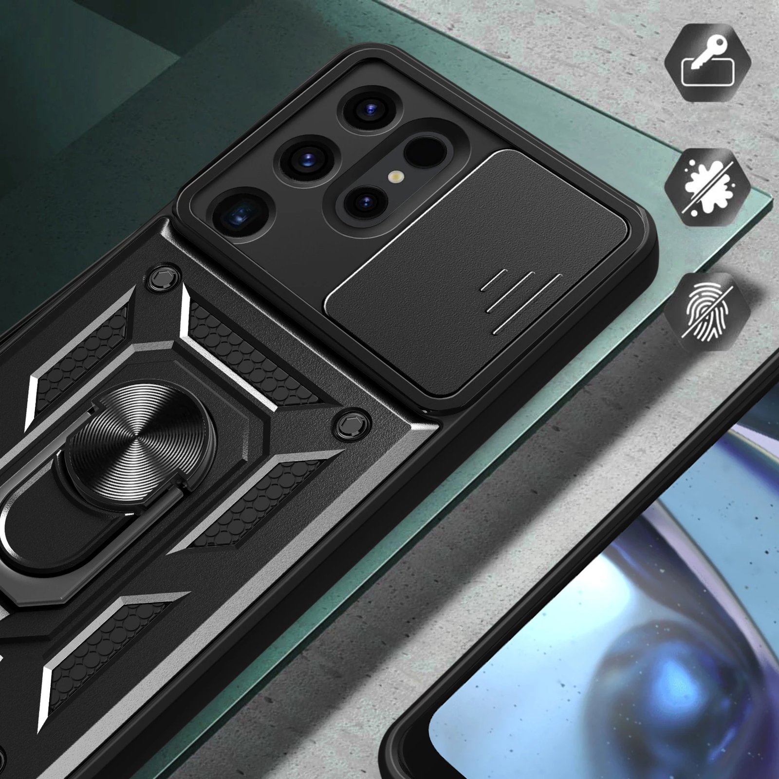 Mbështjellës Hurtel Hybrid Armor Camshield për Samsung Galaxy S24 Ultra, i zi