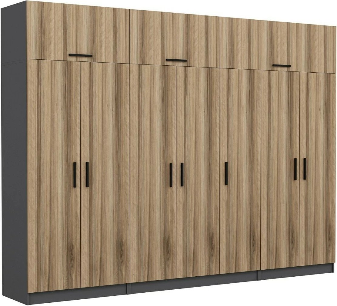 Dollap i madh Skye Decor, ngjyrë arre dhe antracit, 315x235x52cm, 13 pjesë