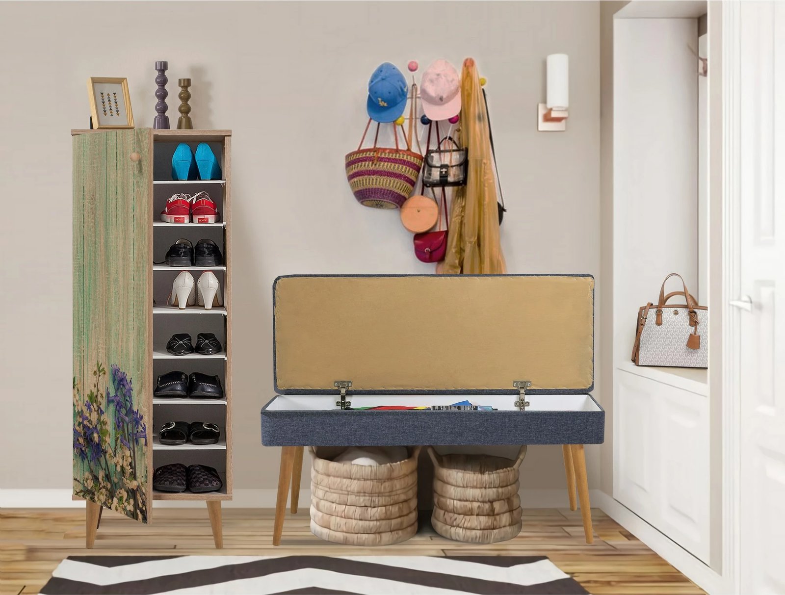 Set mobiljesh për korridor, Skye Decor, Filinta - 727 - 1048, sonomo dhe blu e errët