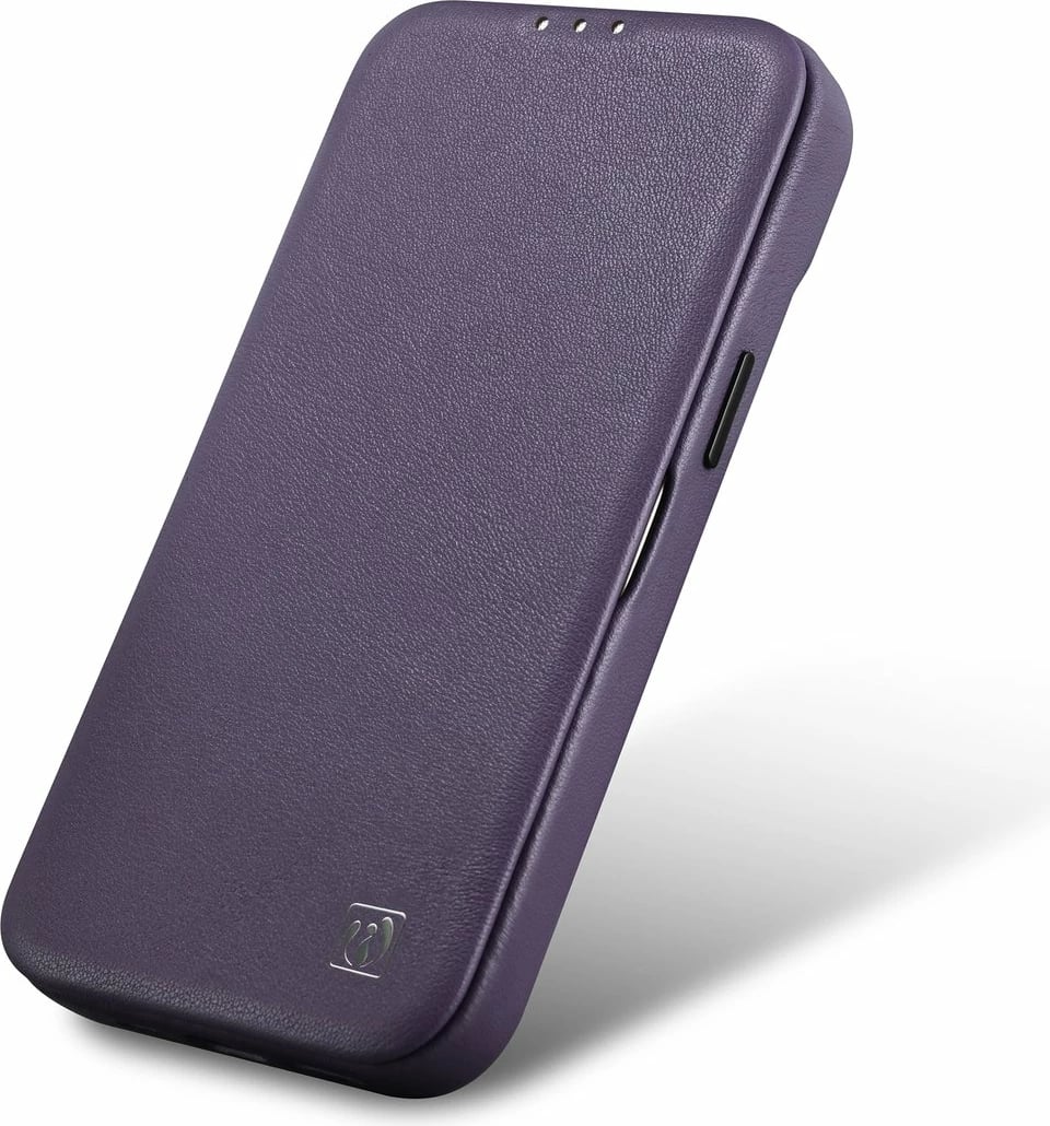 Mbështjellës iCarer CE Premium lëkurë, për iPhone 14 Plus, MagSafe, vjollcë e errët