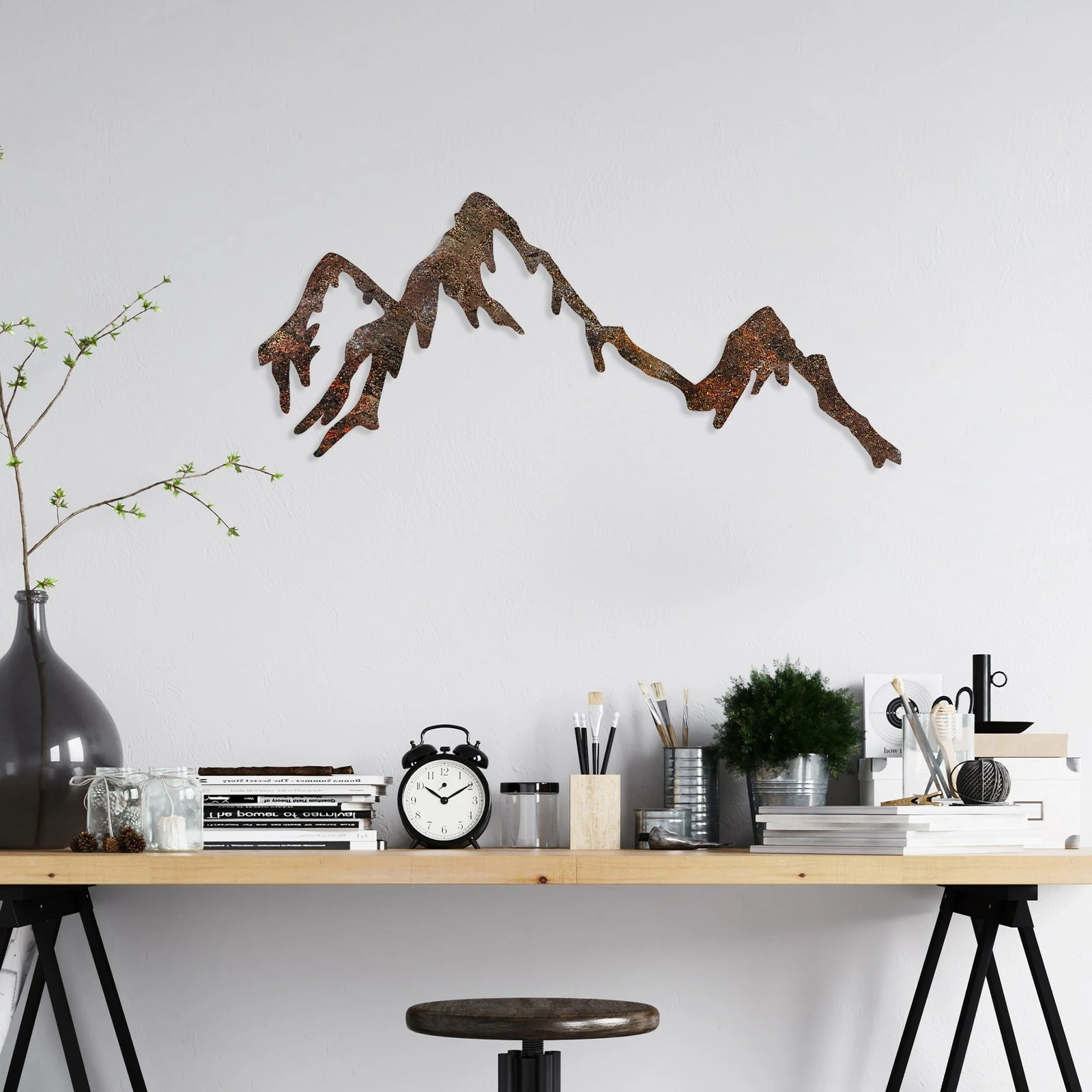 Aksesor dekorativ muri prej metali, Rusty Mountain, ngjyrë antike, 45x70cm