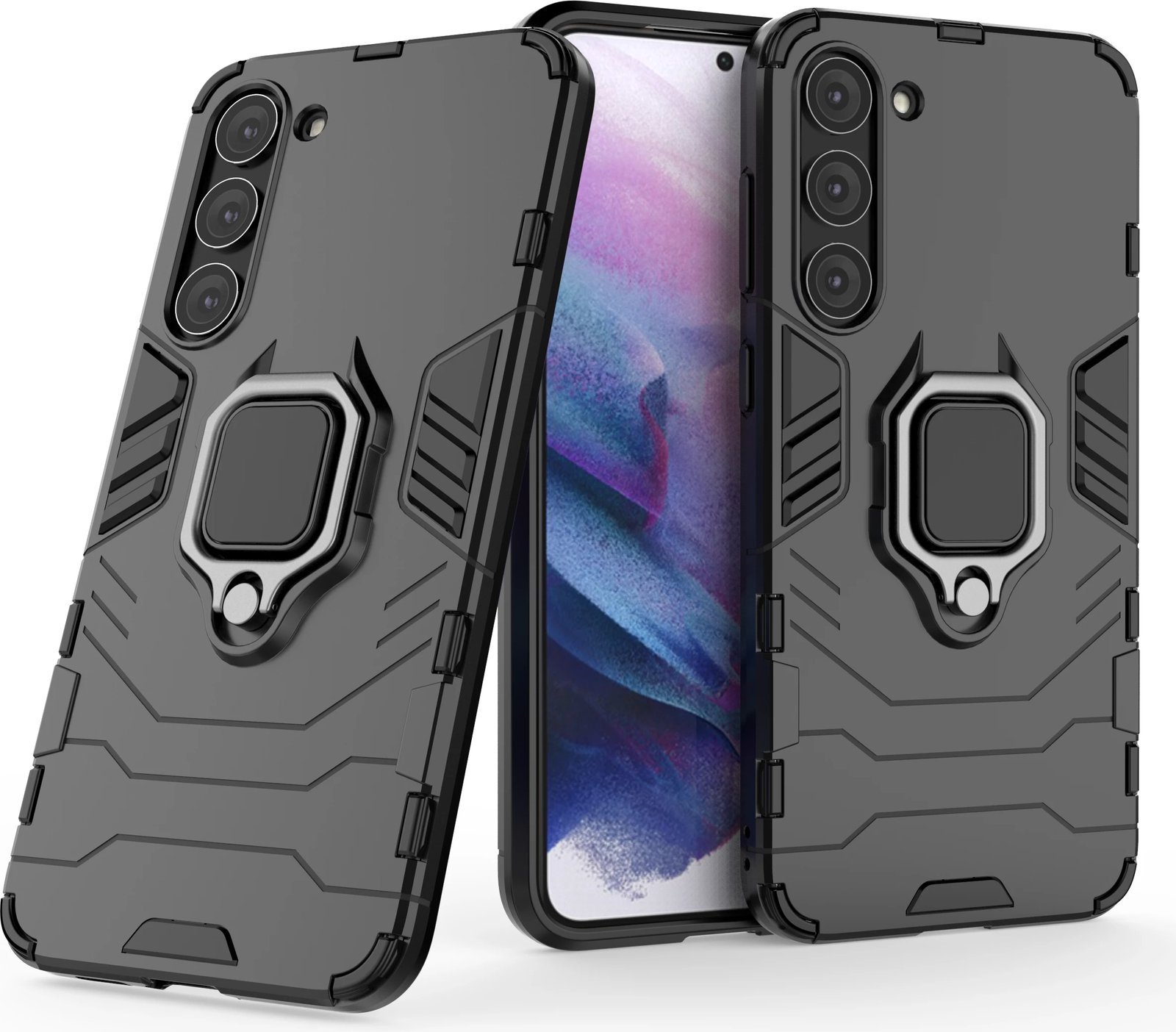 Mbështjellës Hurtel Ring Armor për Samsung Galaxy S23+, me unazë magnetike, i zi