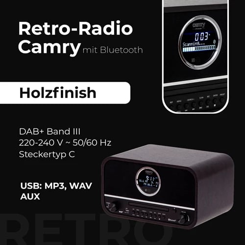 Radio retro, Adler, CR 1182, DAB+ FM CD Bluetooth USB AUX 2x15W stereo, kafe