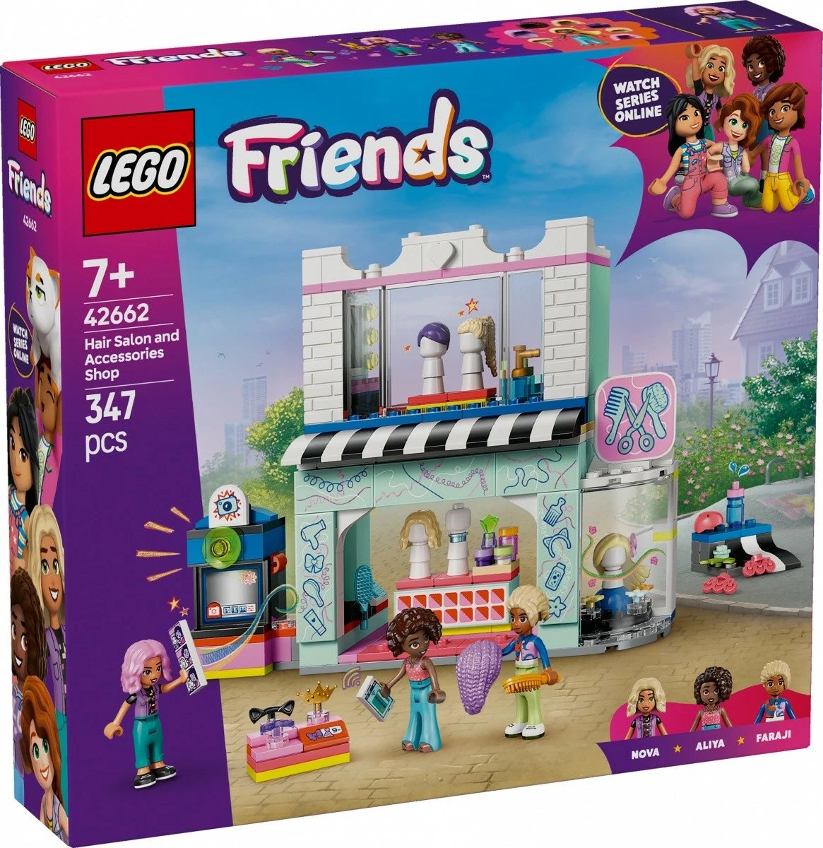 Set lodrash LEGO Friends 42662, Sallon flokësh dhe Dyqan aksesorësh, 347 pjesë, për fëmijë, shumëngjyrësh