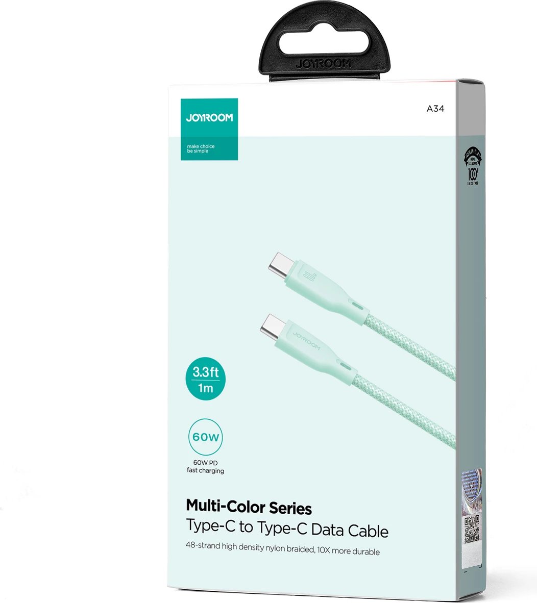 Kabllo USB-C në USB-C Joyroom Multi-Color Series S-A34, 1m, 60W, e gjelbër
